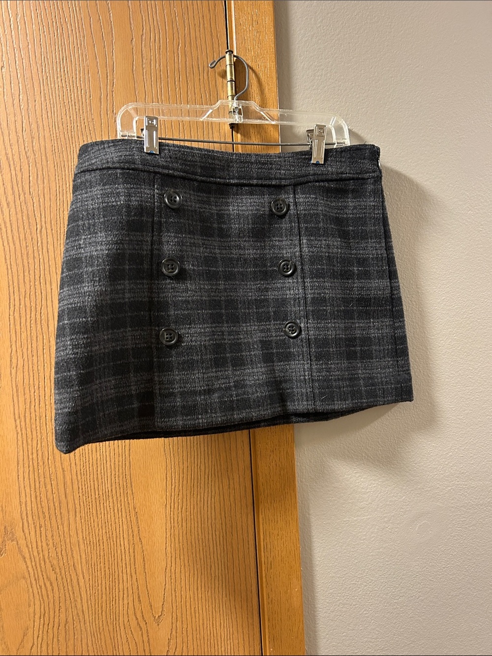 GAP Charcoal Plaid Double-Button Mini Skirt